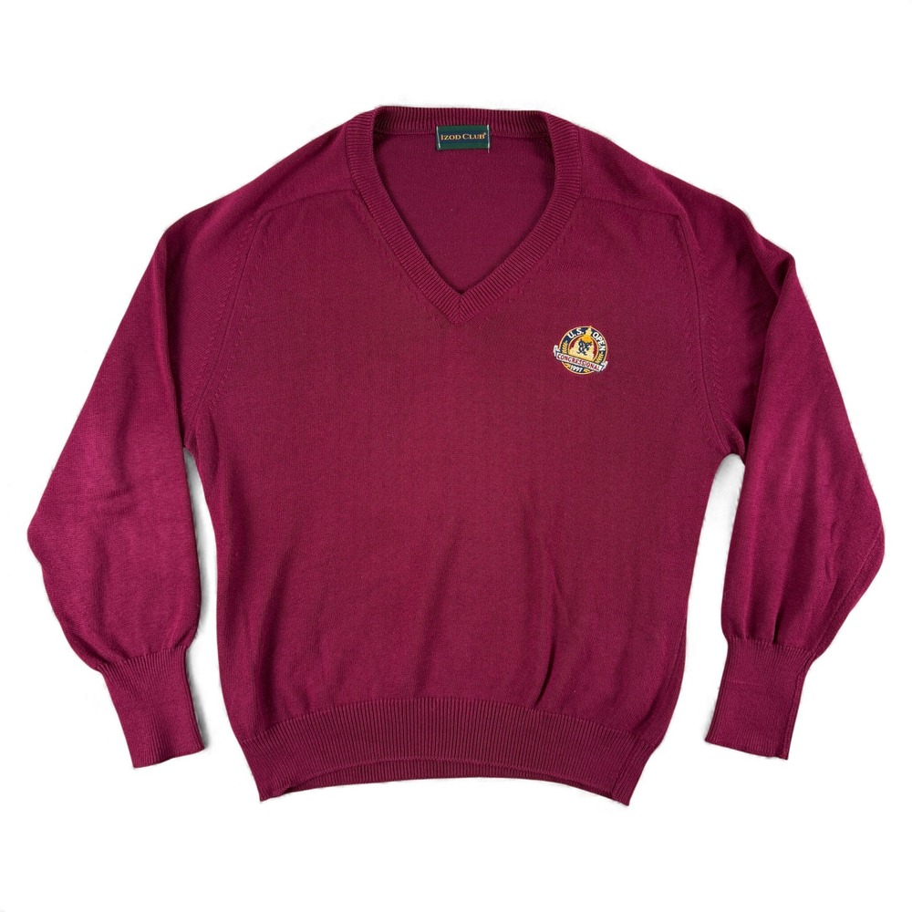 Izod Club‎ Sweater Mens L Burgundy V-Neck Pullover U.S. Open Congressional 1997